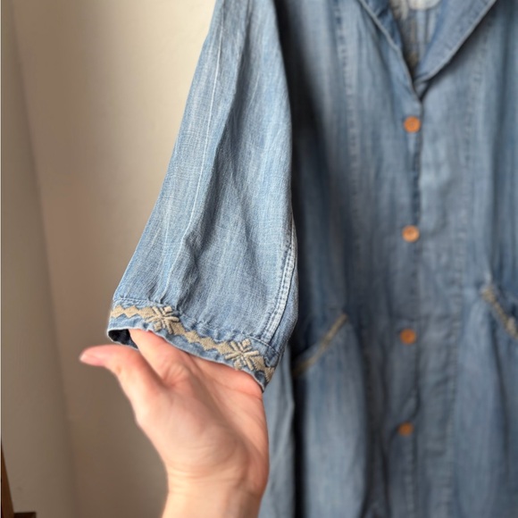 Kyla Seo Embroidered Chambray Laramie Jacket Dress Handmade India Boho Size L - Picture 4 of 12
